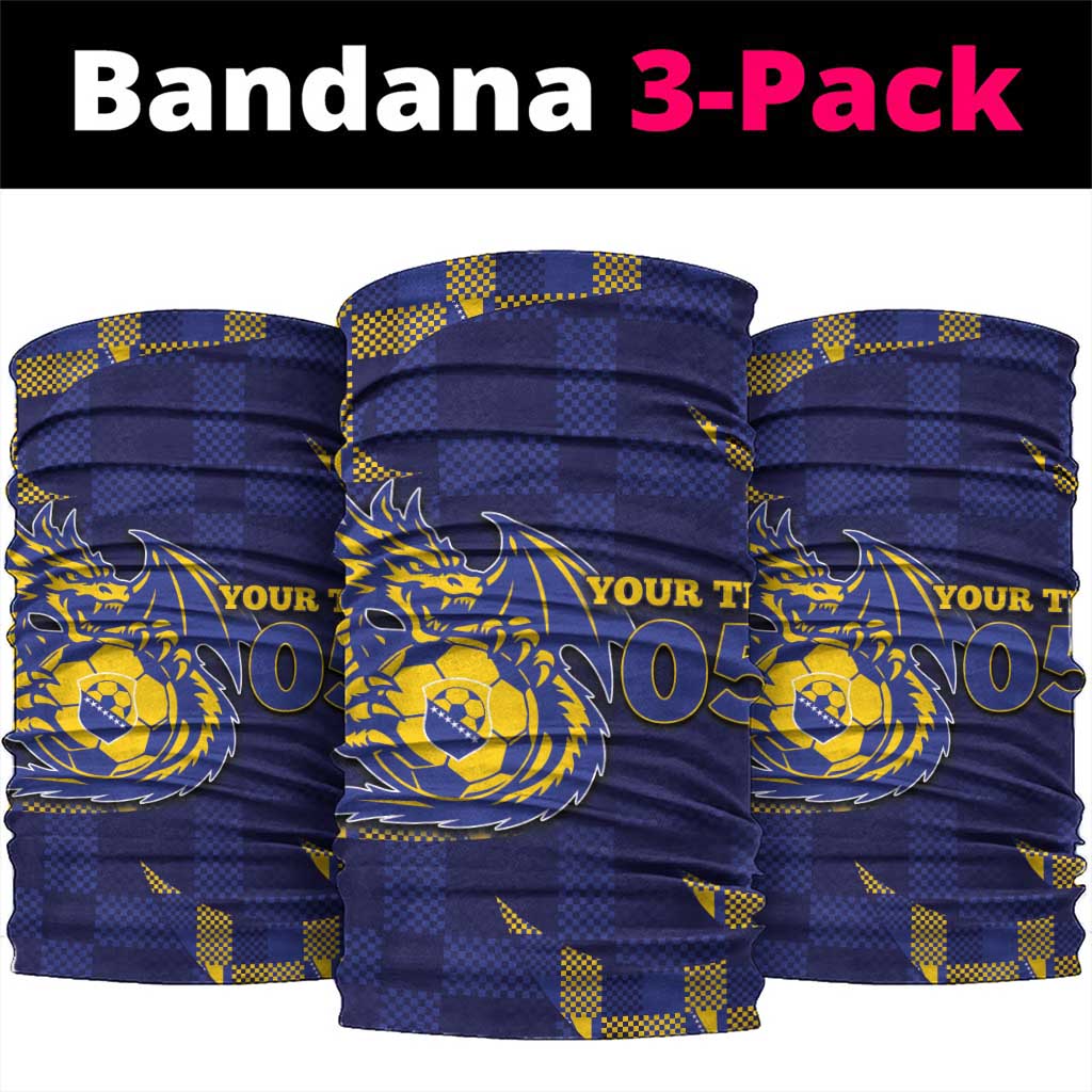 Custom Bosnia And Herzegovina Football Neck Gaiter Fierce Dragon National Stars With Checker Patterns
