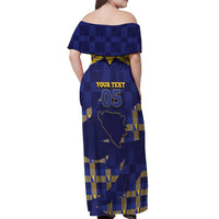 Custom Bosnia And Herzegovina Football Off Shoulder Maxi Dress Fierce Dragon National Stars With Checker Patterns