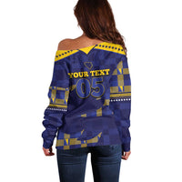 Custom Bosnia And Herzegovina Football Off Shoulder Sweater Fierce Dragon National Stars With Checker Patterns