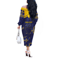 Custom Bosnia And Herzegovina Football Off The Shoulder Long Sleeve Dress Fierce Dragon National Stars With Checker Patterns
