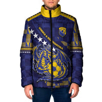 Custom Bosnia And Herzegovina Football Padded Jacket Fierce Dragon National Stars With Checker Patterns