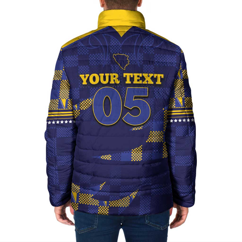 Custom Bosnia And Herzegovina Football Padded Jacket Fierce Dragon National Stars With Checker Patterns