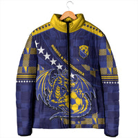 Custom Bosnia And Herzegovina Football Padded Jacket Fierce Dragon National Stars With Checker Patterns