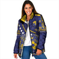 Custom Bosnia And Herzegovina Football Padded Jacket Fierce Dragon National Stars With Checker Patterns