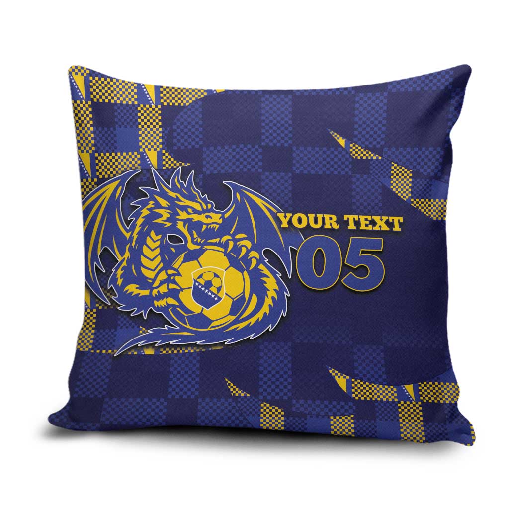 Custom Bosnia And Herzegovina Football Pillow Cover Fierce Dragon National Stars With Checker Patterns