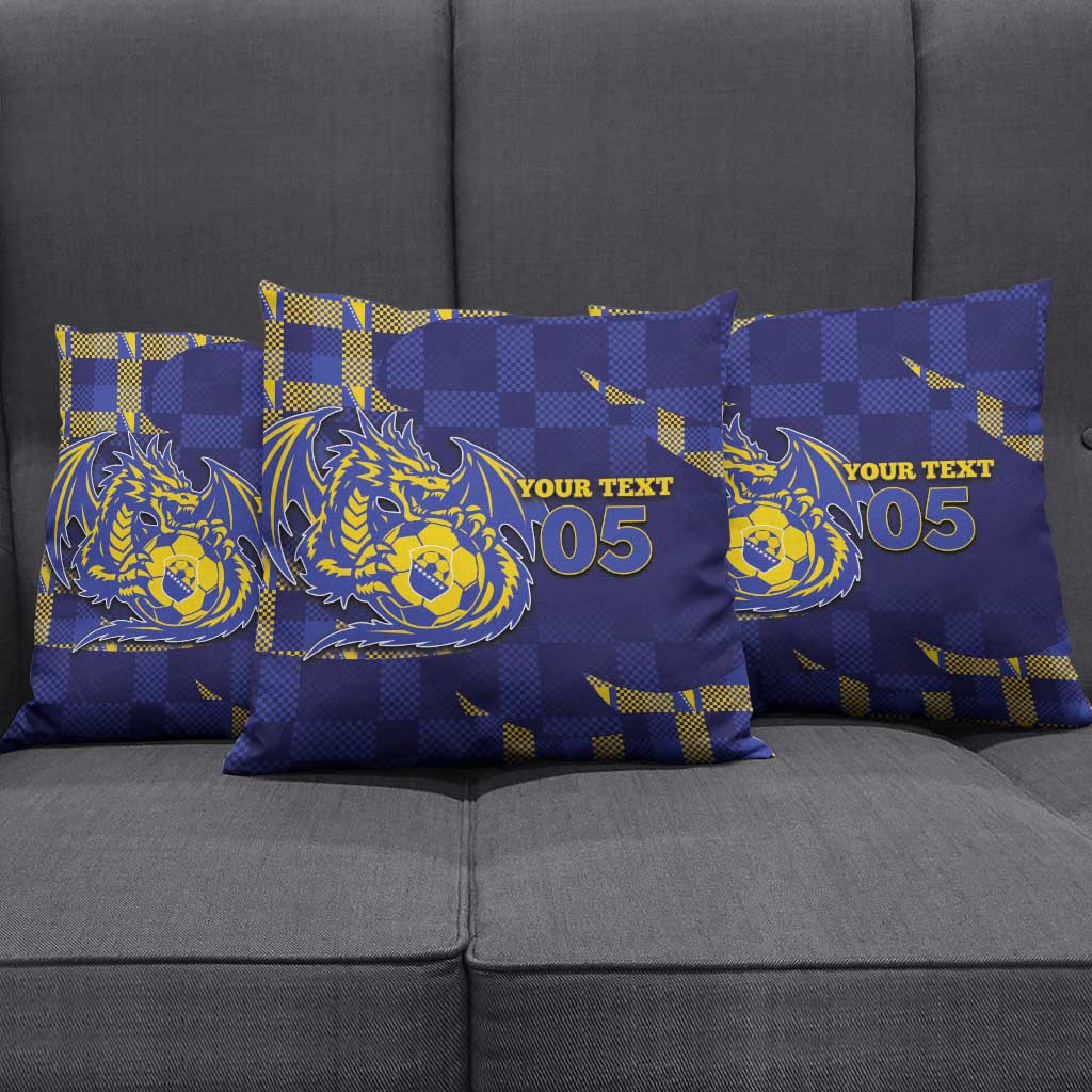 Custom Bosnia And Herzegovina Football Pillow Cover Fierce Dragon National Stars With Checker Patterns