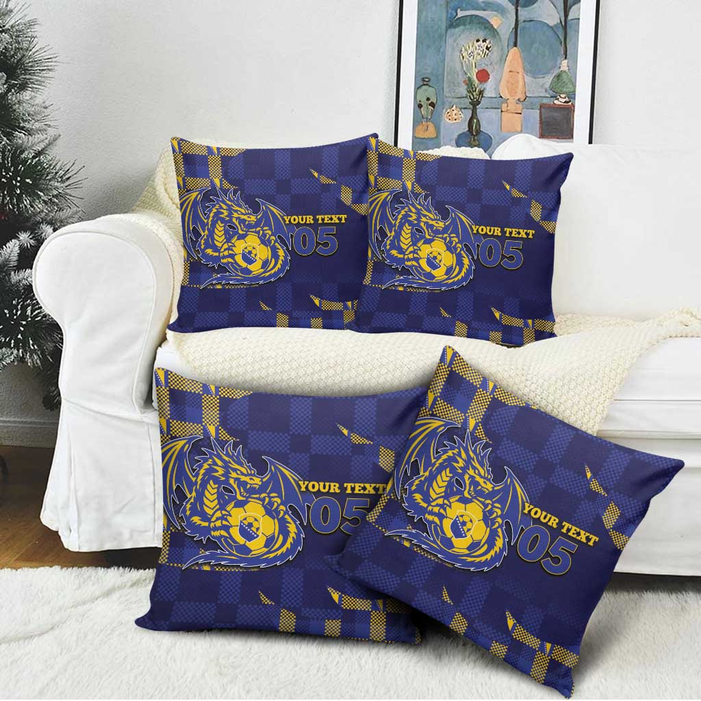 Custom Bosnia And Herzegovina Football Pillow Cover Fierce Dragon National Stars With Checker Patterns