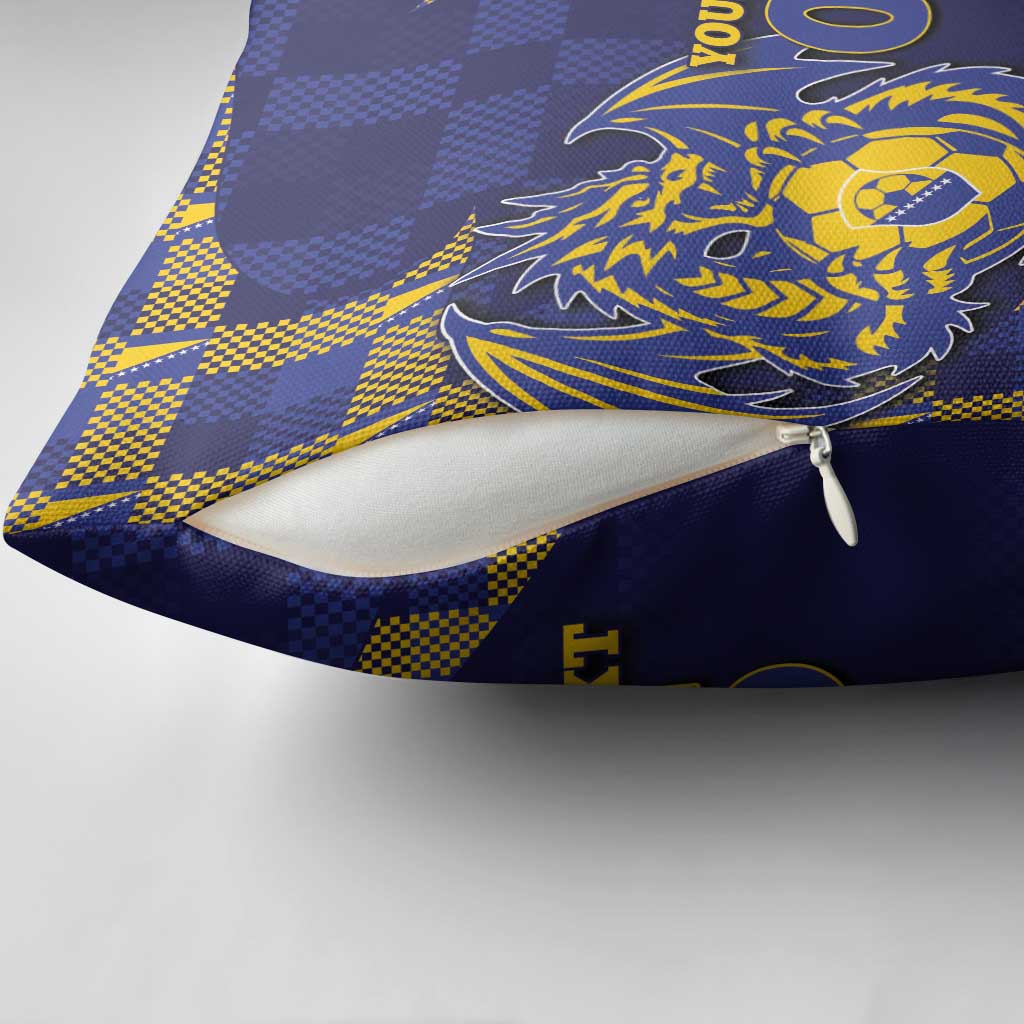 Custom Bosnia And Herzegovina Football Pillow Cover Fierce Dragon National Stars With Checker Patterns