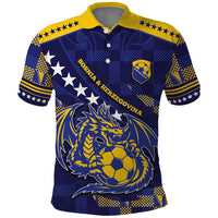 Custom Bosnia And Herzegovina Football Polo Shirt Fierce Dragon National Stars With Checker Patterns