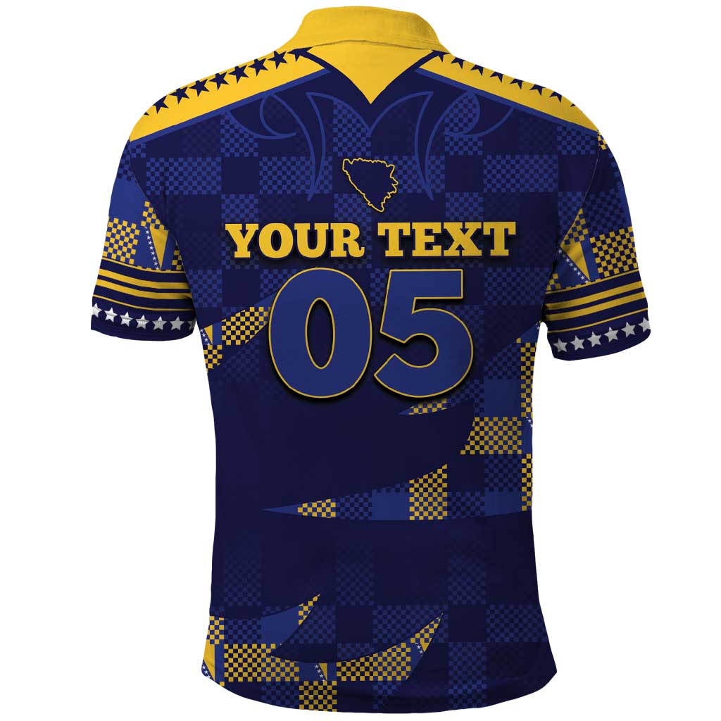 Custom Bosnia And Herzegovina Football Polo Shirt Fierce Dragon National Stars With Checker Patterns