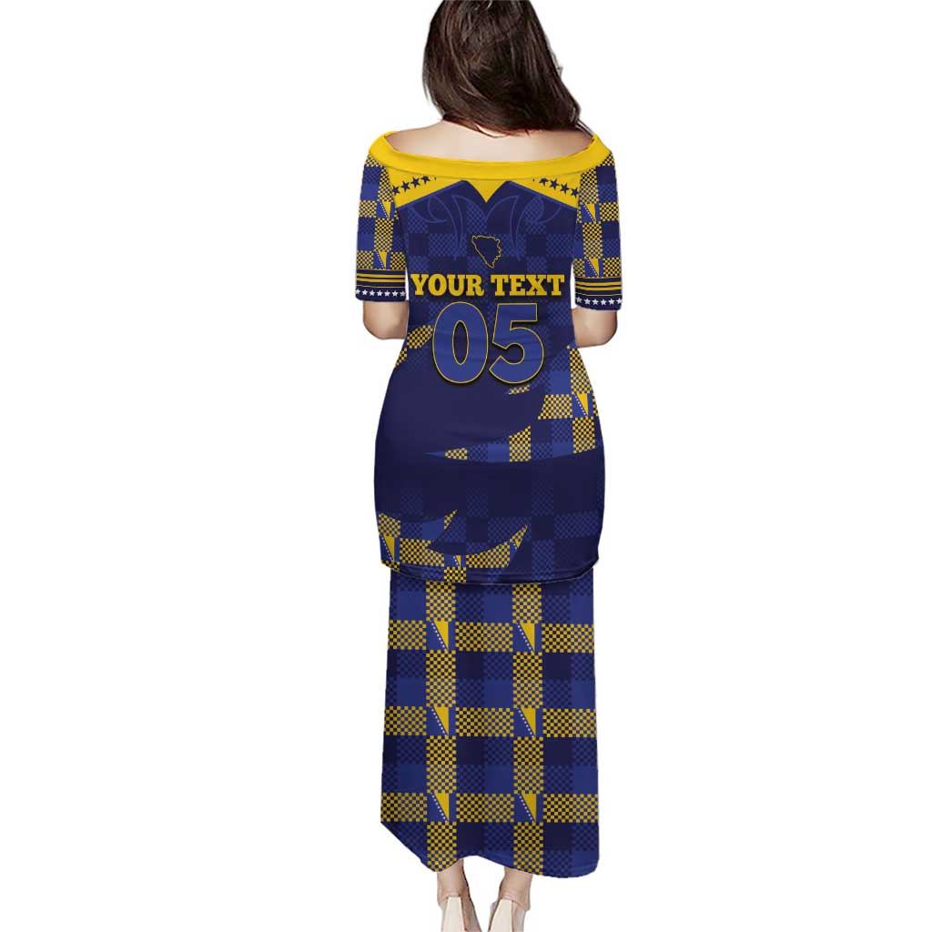 Custom Bosnia And Herzegovina Football Puletasi Fierce Dragon National Stars With Checker Patterns