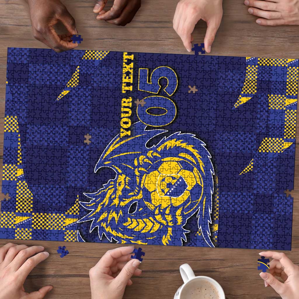 Custom Bosnia And Herzegovina Football Puzzle Fierce Dragon National Stars With Checker Patterns
