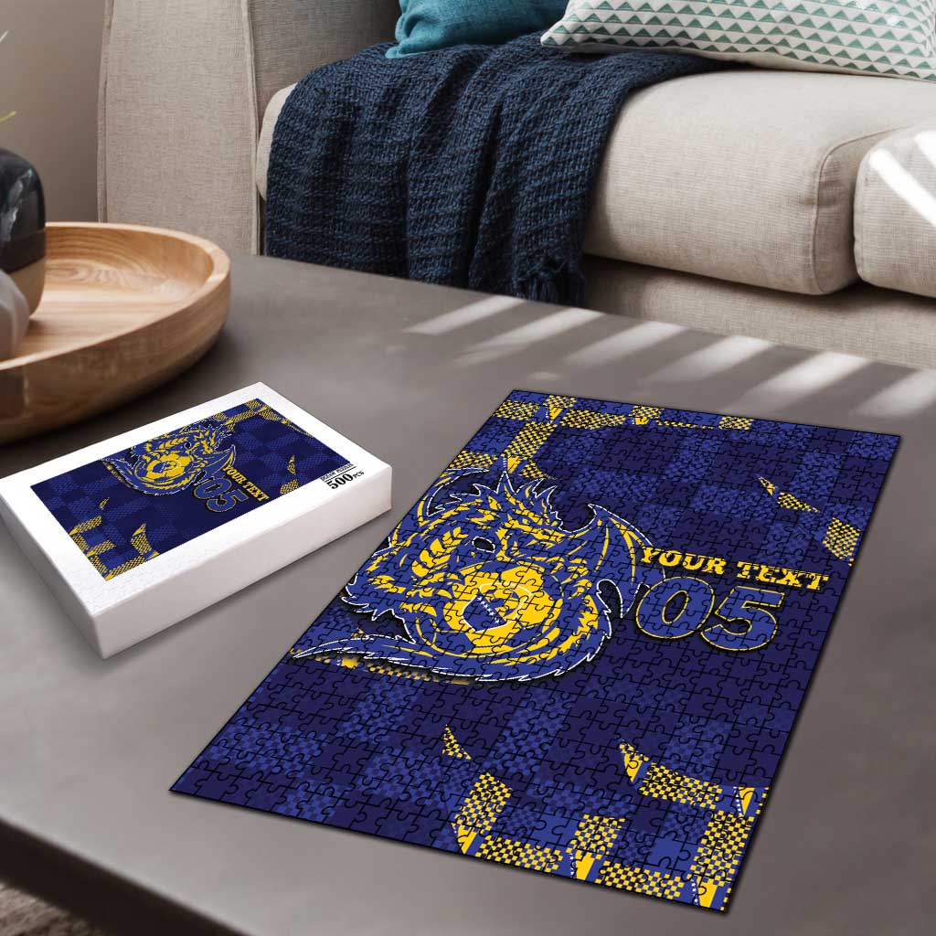 Custom Bosnia And Herzegovina Football Puzzle Fierce Dragon National Stars With Checker Patterns