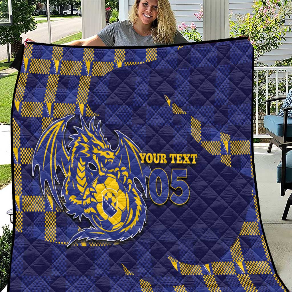 Custom Bosnia And Herzegovina Football Quilt Fierce Dragon National Stars With Checker Patterns