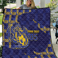 Custom Bosnia And Herzegovina Football Quilt Fierce Dragon National Stars With Checker Patterns
