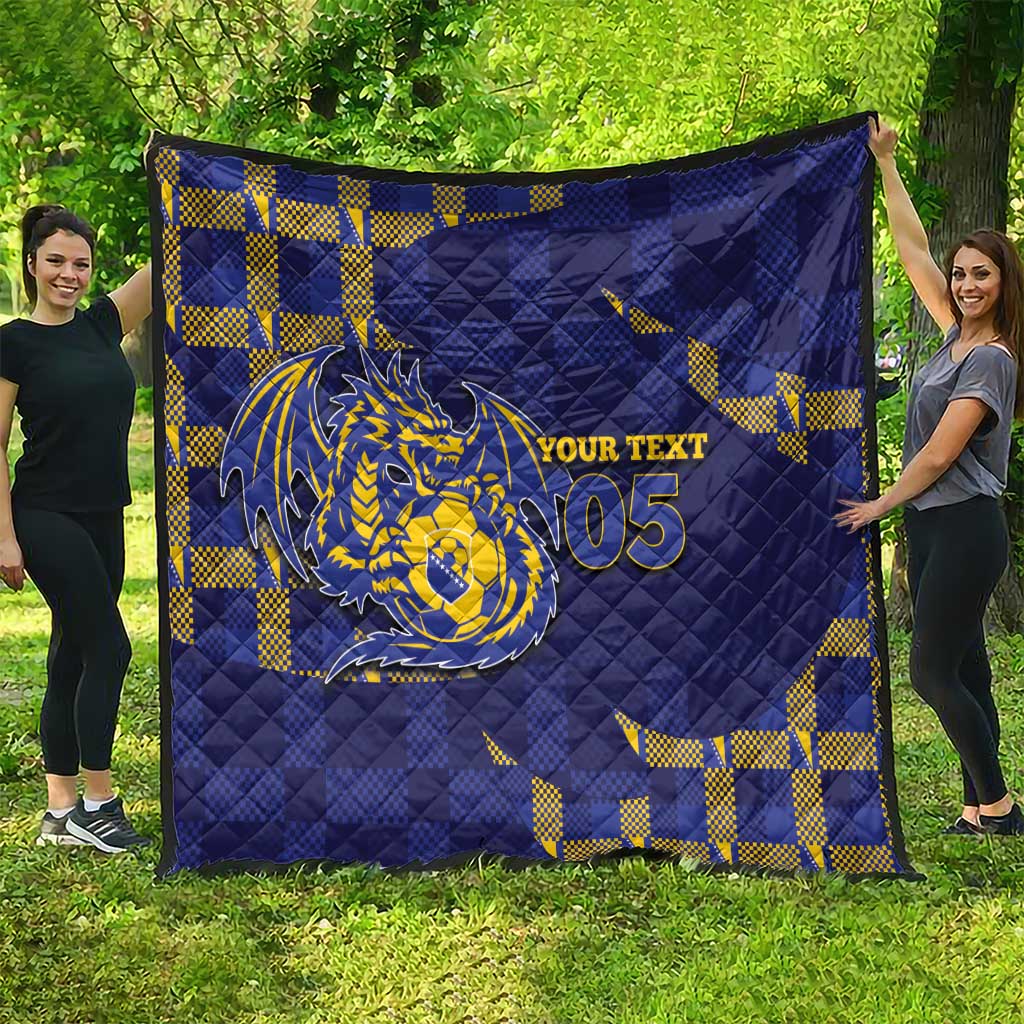 Custom Bosnia And Herzegovina Football Quilt Fierce Dragon National Stars With Checker Patterns