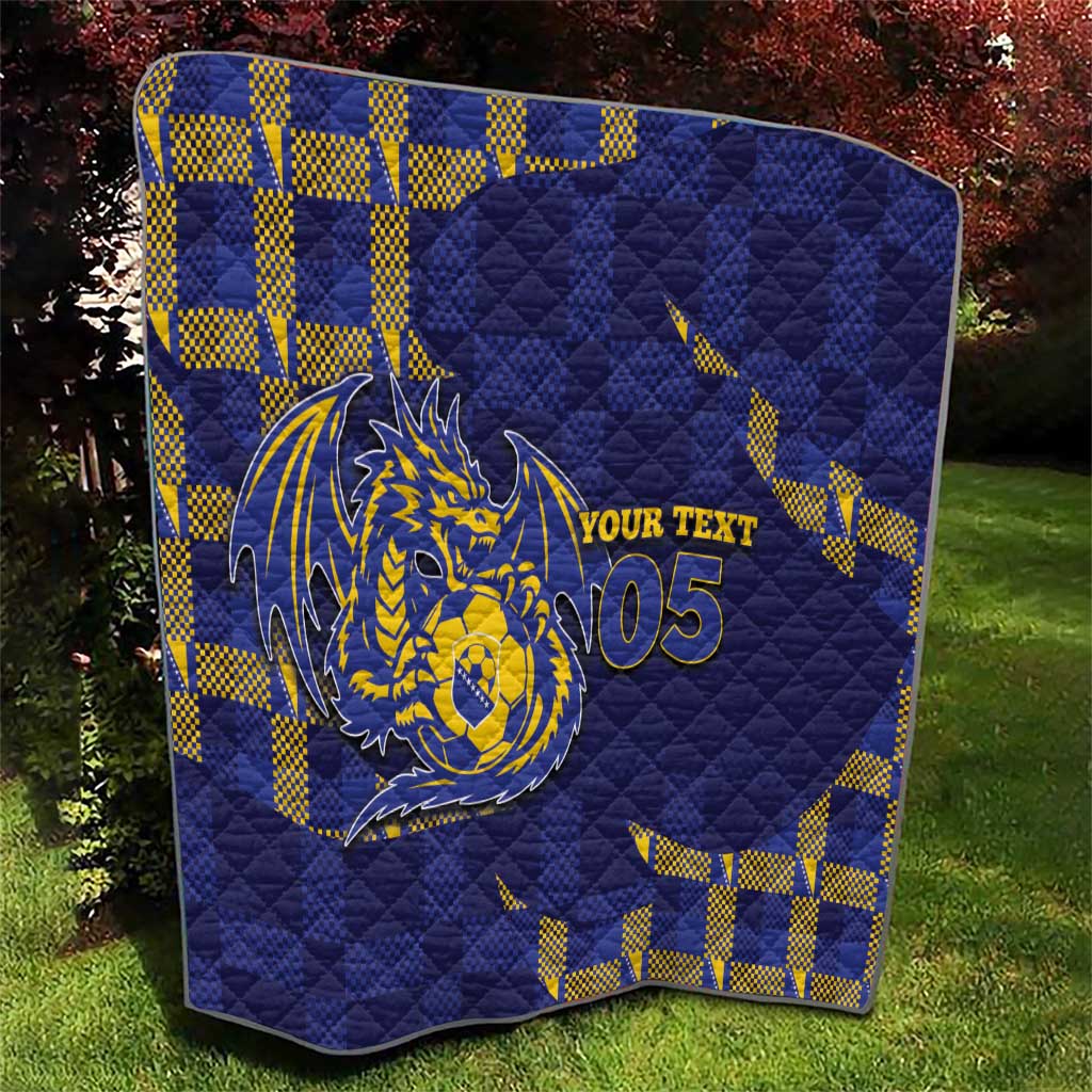 Custom Bosnia And Herzegovina Football Quilt Fierce Dragon National Stars With Checker Patterns