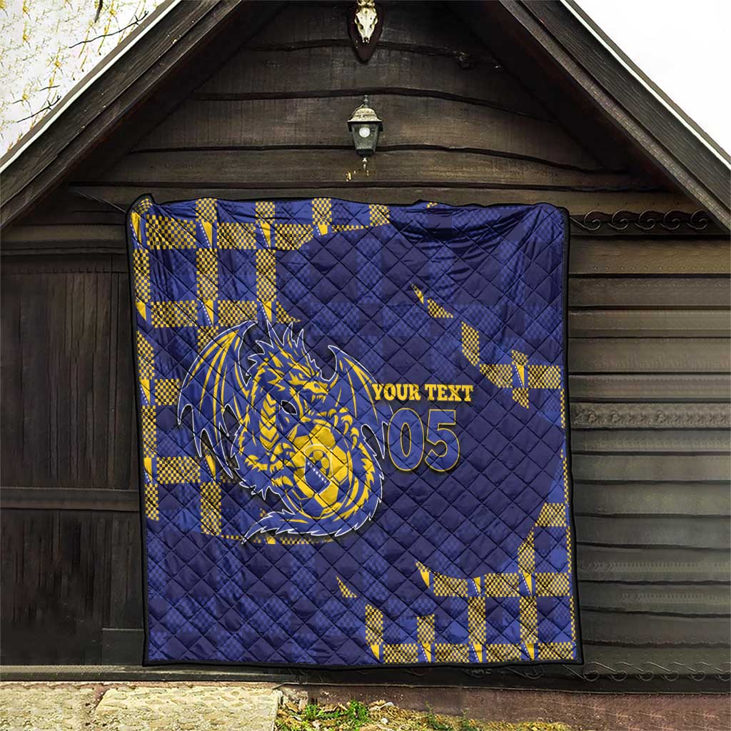 Custom Bosnia And Herzegovina Football Quilt Fierce Dragon National Stars With Checker Patterns