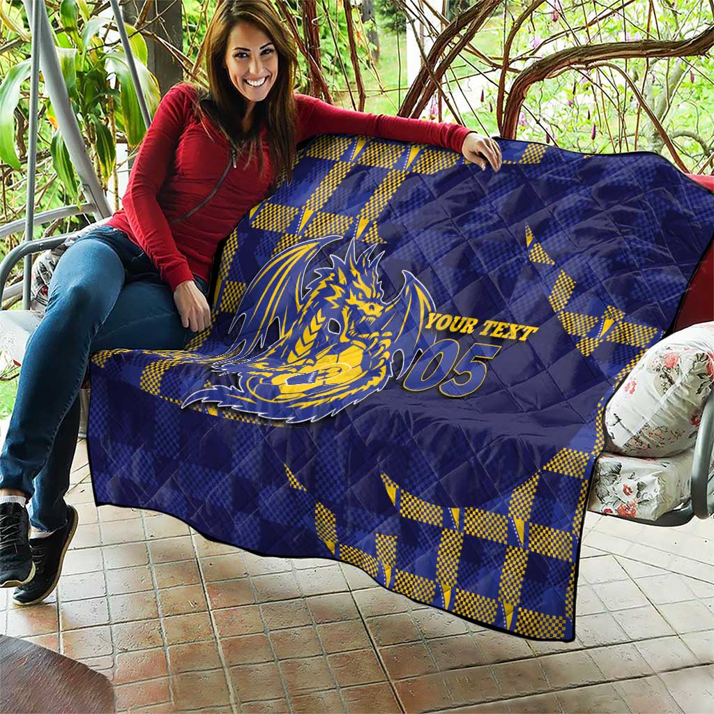 Custom Bosnia And Herzegovina Football Quilt Fierce Dragon National Stars With Checker Patterns