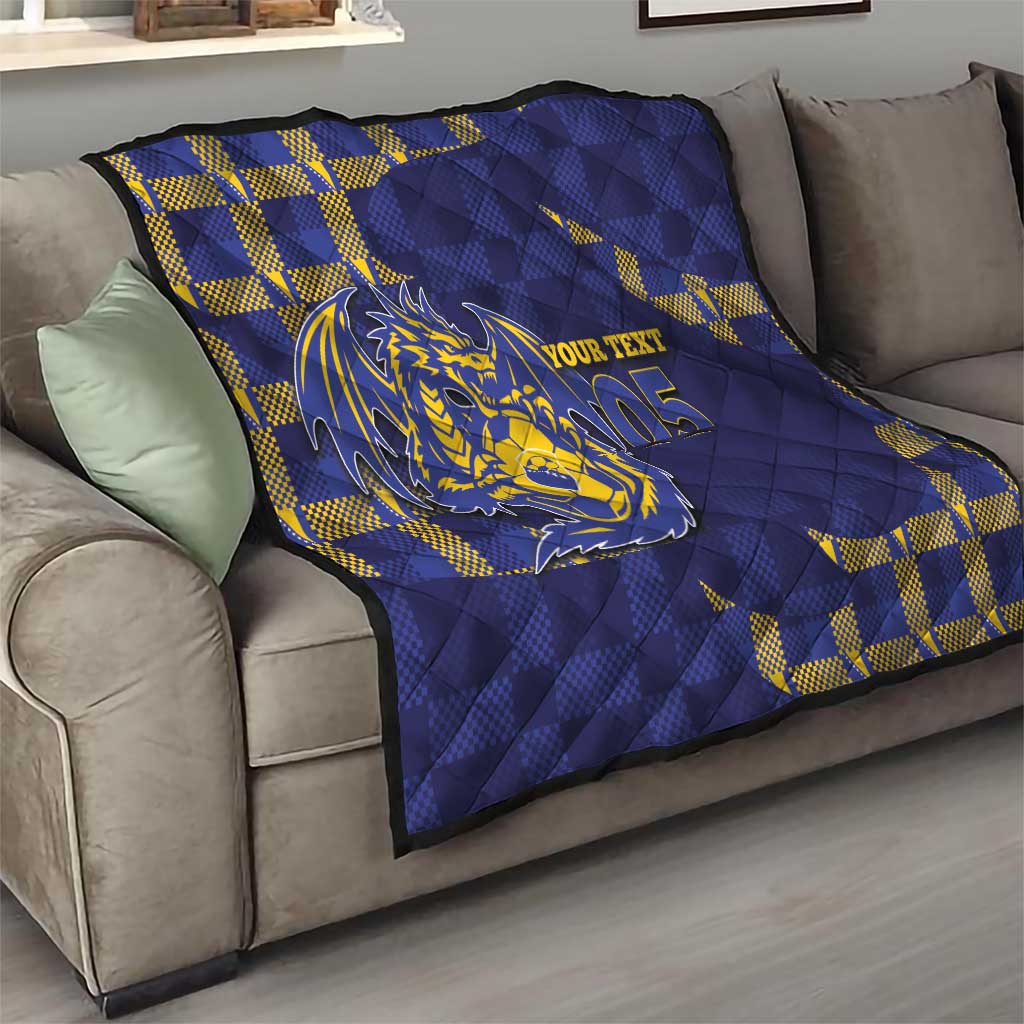 Custom Bosnia And Herzegovina Football Quilt Fierce Dragon National Stars With Checker Patterns