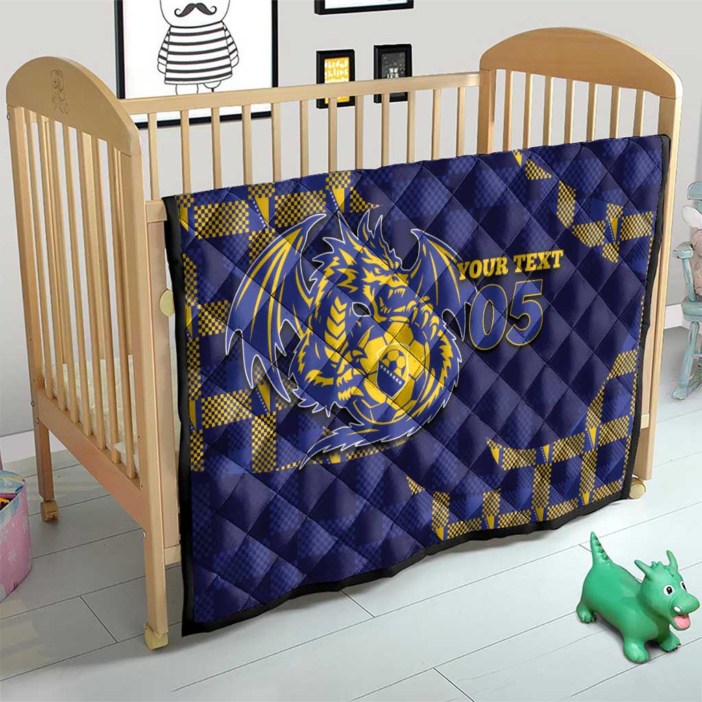 Custom Bosnia And Herzegovina Football Quilt Fierce Dragon National Stars With Checker Patterns