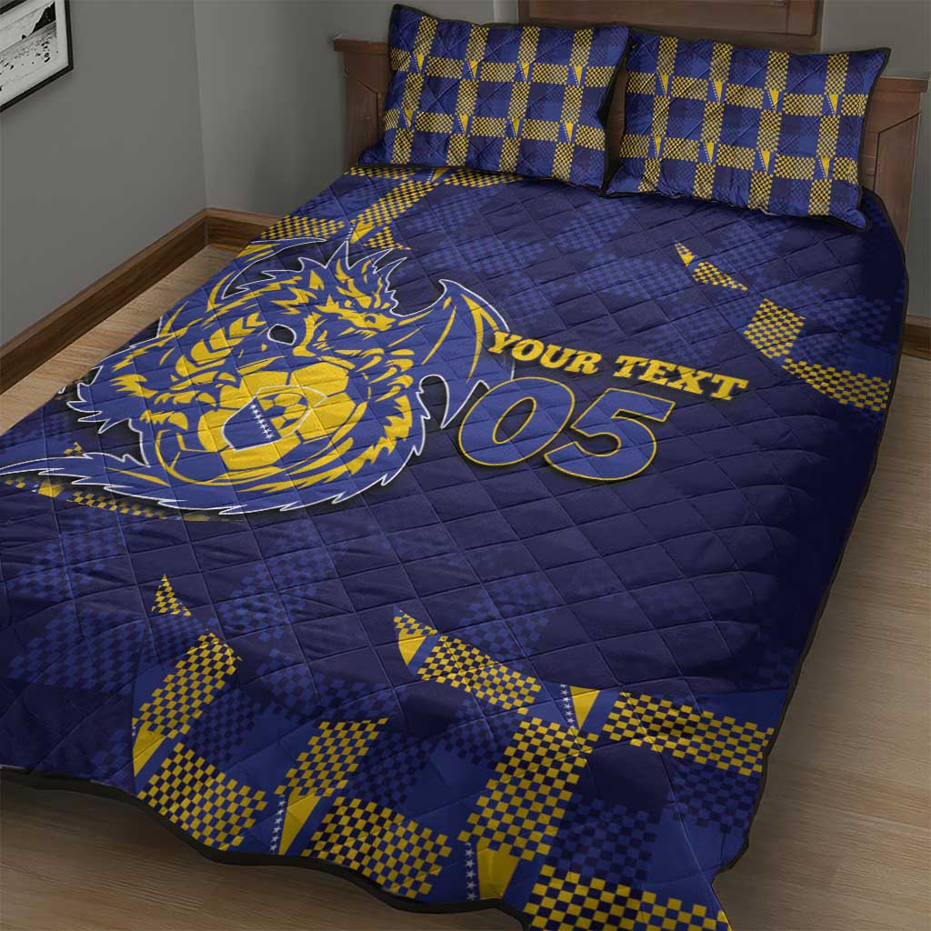 Custom Bosnia And Herzegovina Football Quilt Bed Set Fierce Dragon National Stars With Checker Patterns