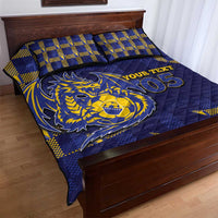 Custom Bosnia And Herzegovina Football Quilt Bed Set Fierce Dragon National Stars With Checker Patterns