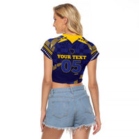 Custom Bosnia And Herzegovina Football Raglan Cropped T Shirt Fierce Dragon National Stars With Checker Patterns