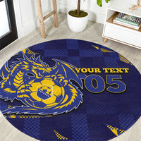 Custom Bosnia And Herzegovina Football Round Carpet Fierce Dragon National Stars With Checker Patterns