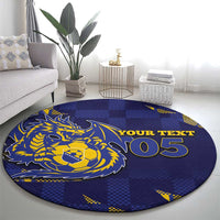 Custom Bosnia And Herzegovina Football Round Carpet Fierce Dragon National Stars With Checker Patterns