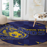 Custom Bosnia And Herzegovina Football Round Carpet Fierce Dragon National Stars With Checker Patterns