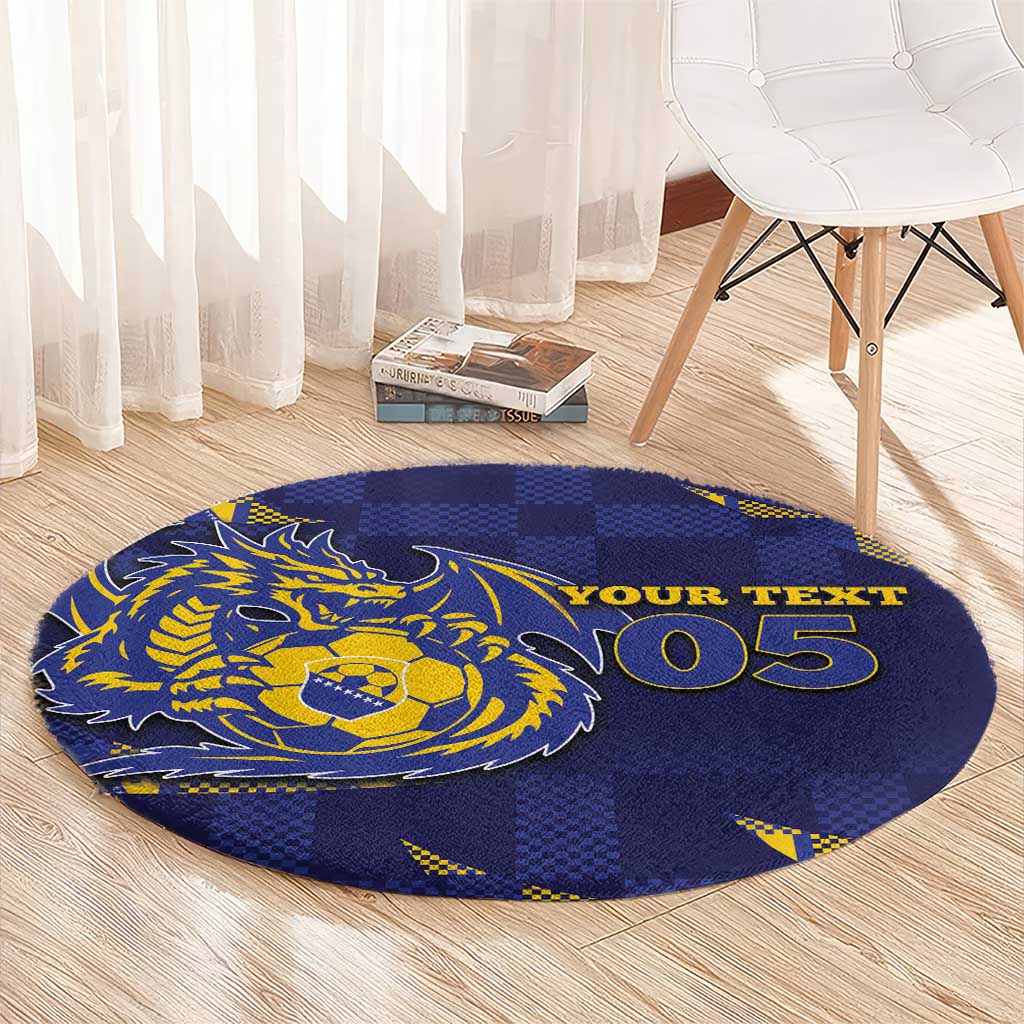 Custom Bosnia And Herzegovina Football Round Carpet Fierce Dragon National Stars With Checker Patterns