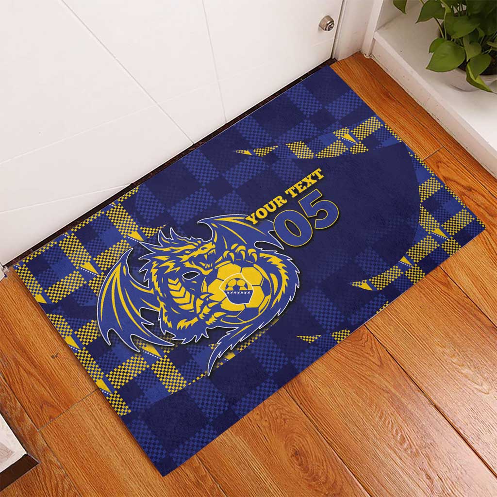 Custom Bosnia And Herzegovina Football Rubber Doormat Fierce Dragon National Stars With Checker Patterns
