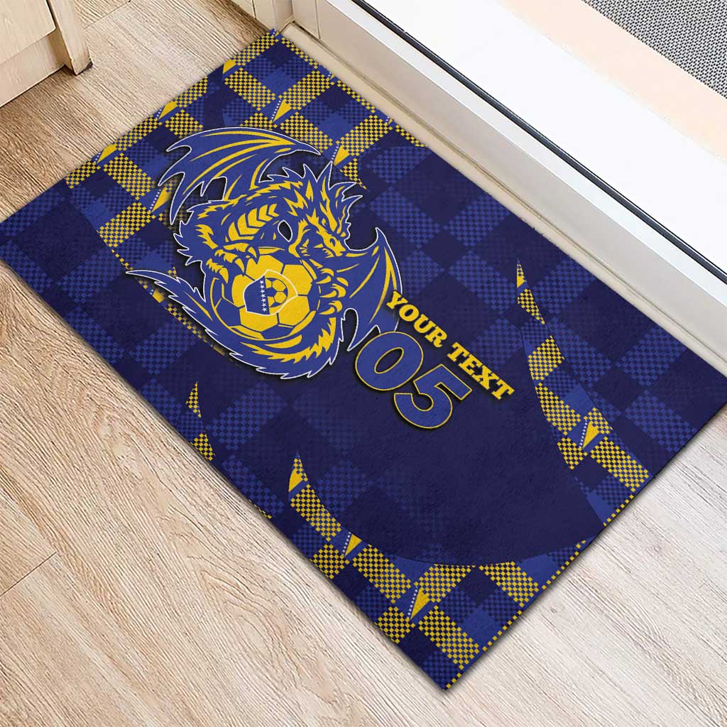 Custom Bosnia And Herzegovina Football Rubber Doormat Fierce Dragon National Stars With Checker Patterns