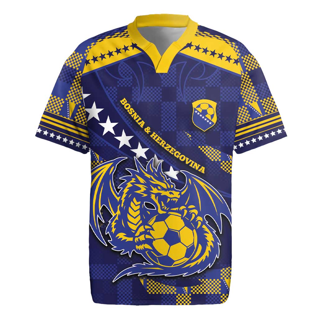 Custom Bosnia And Herzegovina Football Rugby Jersey Fierce Dragon National Stars With Checker Patterns
