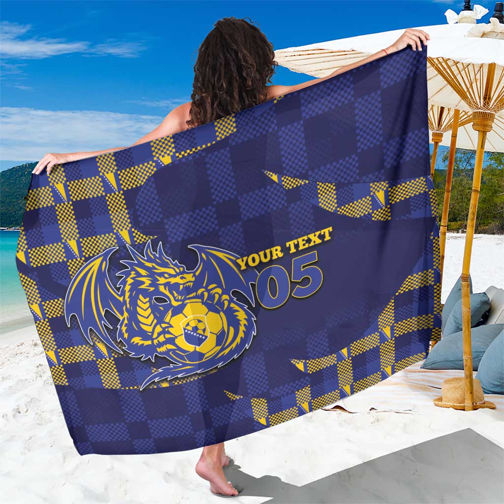 Custom Bosnia And Herzegovina Football Sarong Fierce Dragon National Stars With Checker Patterns
