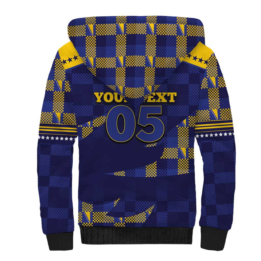 Custom Bosnia And Herzegovina Football Sherpa Hoodie Fierce Dragon National Stars With Checker Patterns