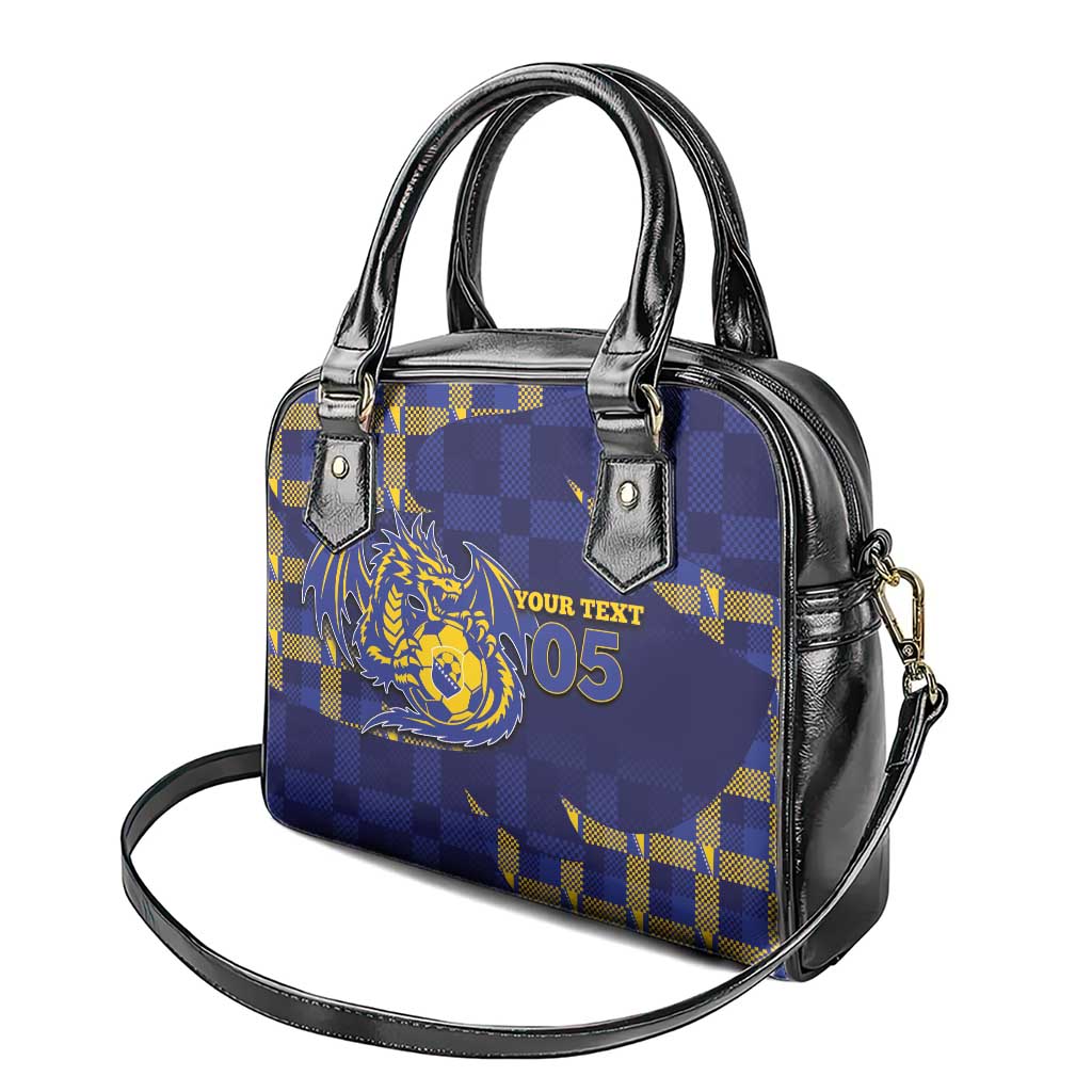 Custom Bosnia And Herzegovina Football Shoulder Handbag Fierce Dragon National Stars With Checker Patterns