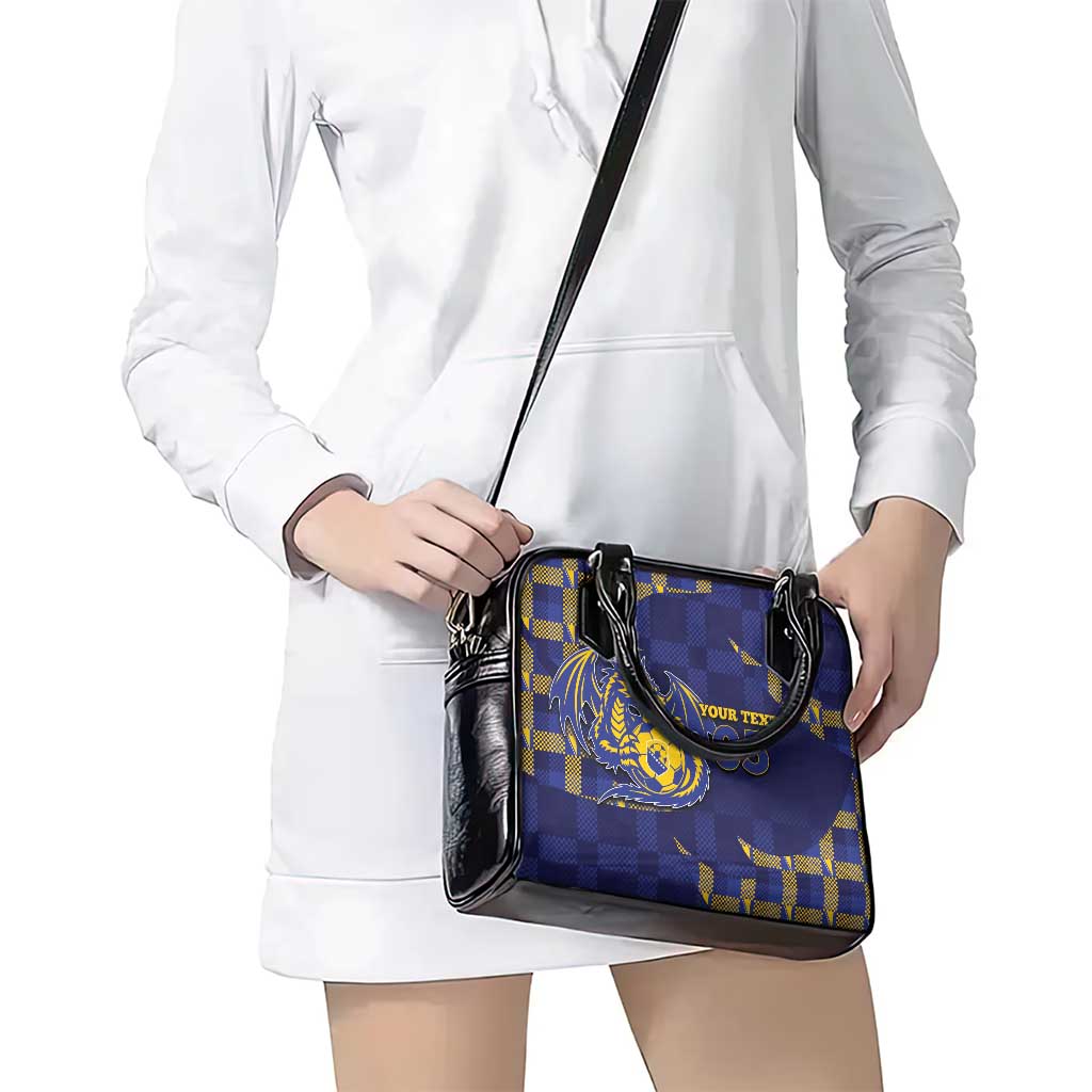 Custom Bosnia And Herzegovina Football Shoulder Handbag Fierce Dragon National Stars With Checker Patterns