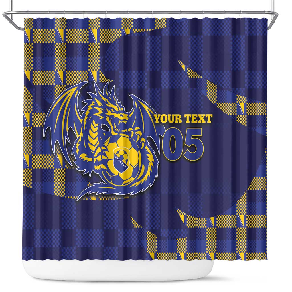 Custom Bosnia And Herzegovina Football Shower Curtain Fierce Dragon National Stars With Checker Patterns