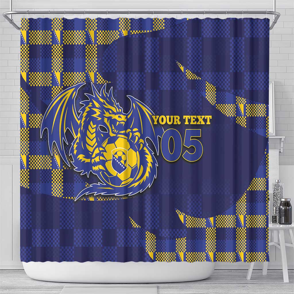 Custom Bosnia And Herzegovina Football Shower Curtain Fierce Dragon National Stars With Checker Patterns