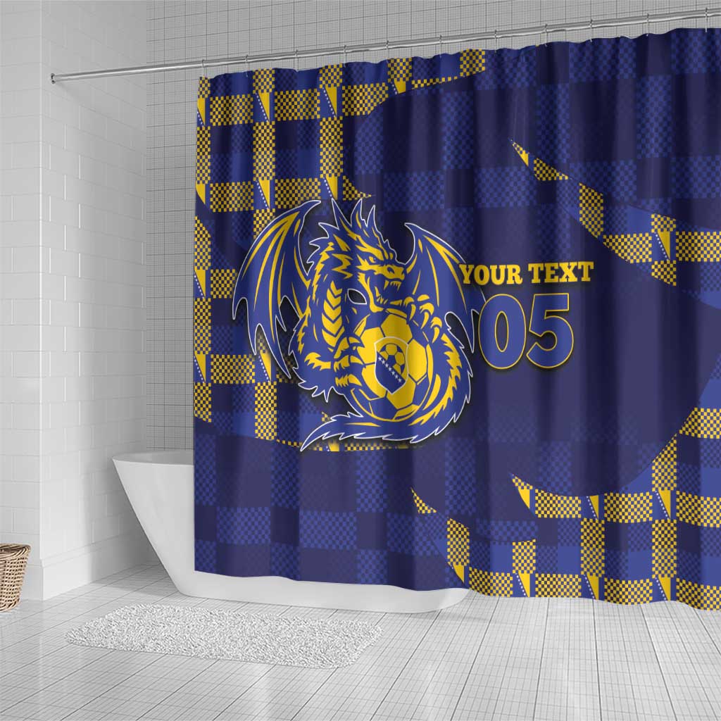 Custom Bosnia And Herzegovina Football Shower Curtain Fierce Dragon National Stars With Checker Patterns