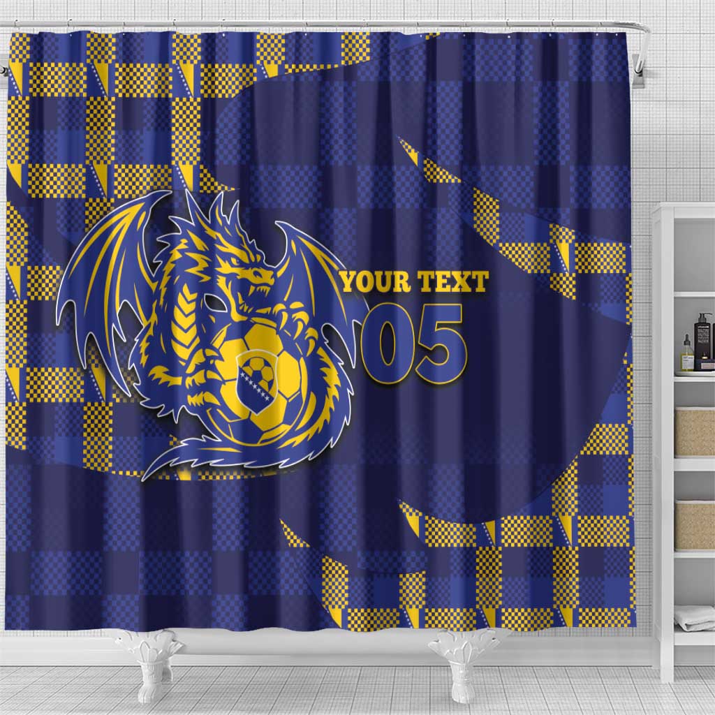 Custom Bosnia And Herzegovina Football Shower Curtain Fierce Dragon National Stars With Checker Patterns