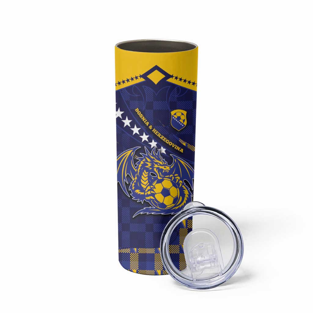 Custom Bosnia And Herzegovina Football Skinny Tumbler Fierce Dragon National Stars With Checker Patterns