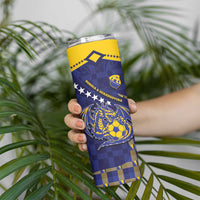 Custom Bosnia And Herzegovina Football Skinny Tumbler Fierce Dragon National Stars With Checker Patterns