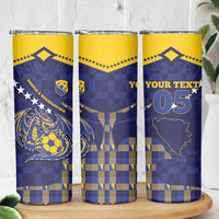 Custom Bosnia And Herzegovina Football Skinny Tumbler Fierce Dragon National Stars With Checker Patterns