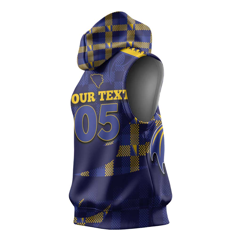 Custom Bosnia And Herzegovina Football Sleeveless Hoodie Fierce Dragon National Stars With Checker Patterns