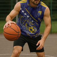Custom Bosnia And Herzegovina Football Sleeveless Hoodie Fierce Dragon National Stars With Checker Patterns