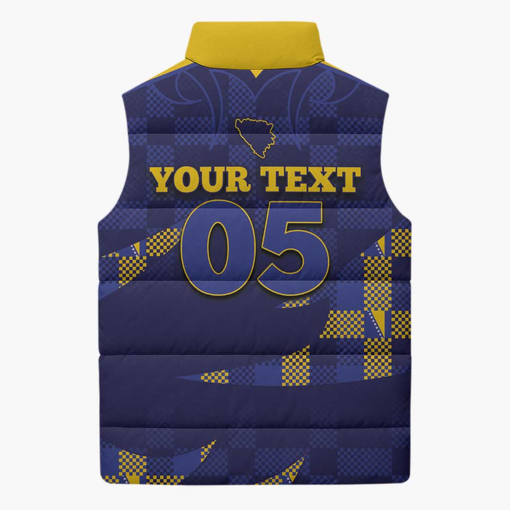Custom Bosnia And Herzegovina Football Sleeveless Puffer Jacket Fierce Dragon National Stars With Checker Patterns