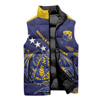 Custom Bosnia And Herzegovina Football Sleeveless Puffer Jacket Fierce Dragon National Stars With Checker Patterns